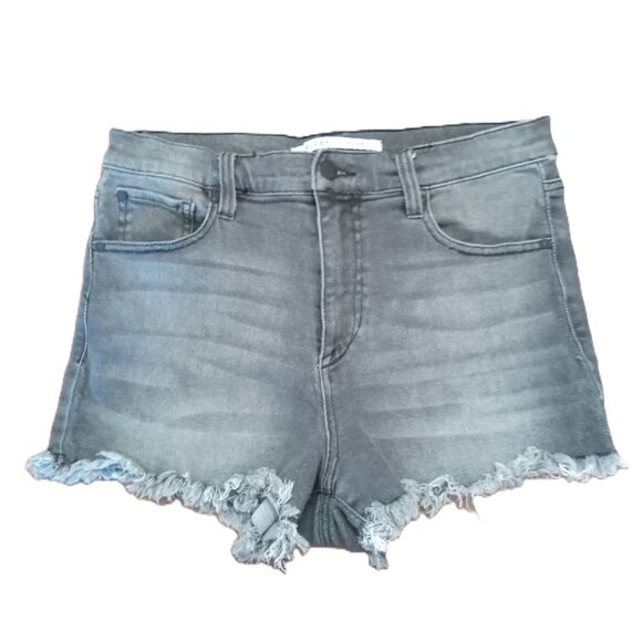 Celebrity Pink Shortie Sz 11 Women's Jrs Grey Frayed Hem Stretch Jean Shorts - Picture 1 of 4